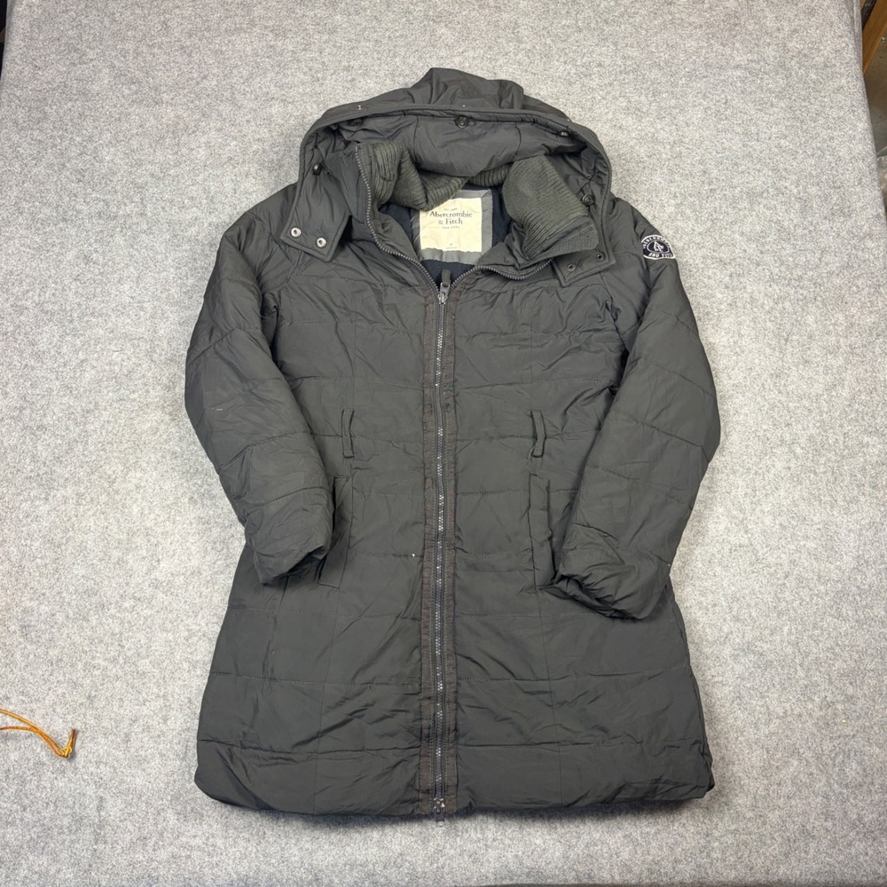 Abercrombie & Fitch Womens Gray Quilted Puffer Parka Jacket Hooded Medium